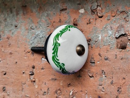 selska vlnka zelena uchytka keramicka porcelanova nopka bila handmade 06