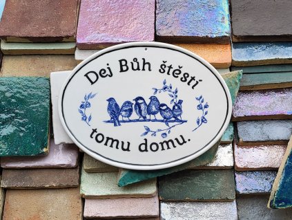 keramicky dverni stitek dej buh stesti ptackove na vetvicce da vinci tm