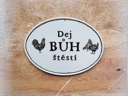 keramicky dverni stitek dej buh stesti kohoutek a slepicky da vinci 01