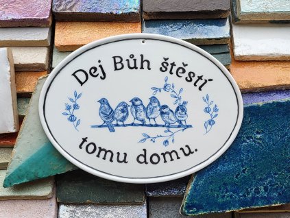 keramicky dverni stitek dej buh stesti ptackove na vetvicce da vinci sv