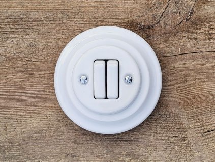 dvoj vypinac porcelanovy keramicky typ 6+6 do sestavy bez ramecku bily