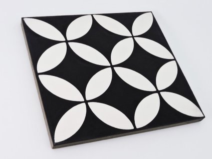 pantin cementova dlazba 20x20 kvetinovy vzor vrbovy list cerna