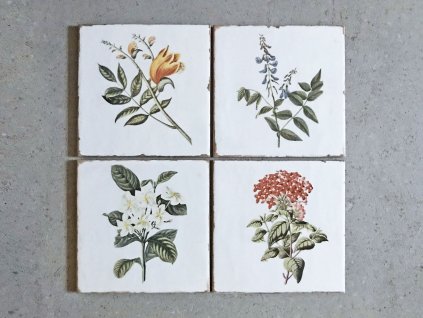 Forli Flowers Decor lesklý bílý postaršený obklad s dekorem květin 15x15
