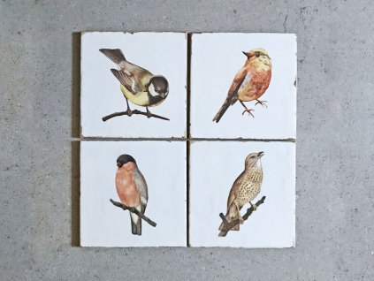 Forli Birds Decor Mix lesklý bílý postaršený obklad s dekorem ptáčků