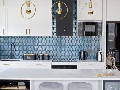 Raw decor mozaika hexagonum modrozelená lesklá 2