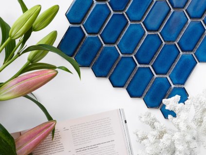 Raw decor mozaika hexagonum modrá lesklá 1
