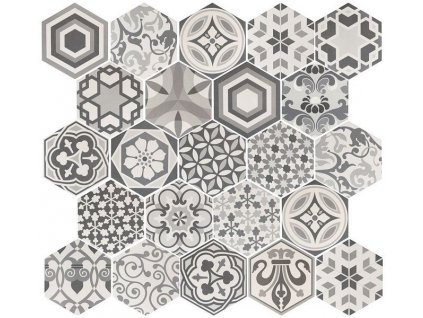 hexatile harmony black white dlazba obklady hexagony patchwork dekory 07