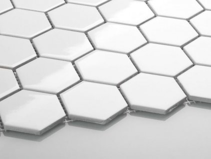 mozaika hexagon velky bila lesk podlaha