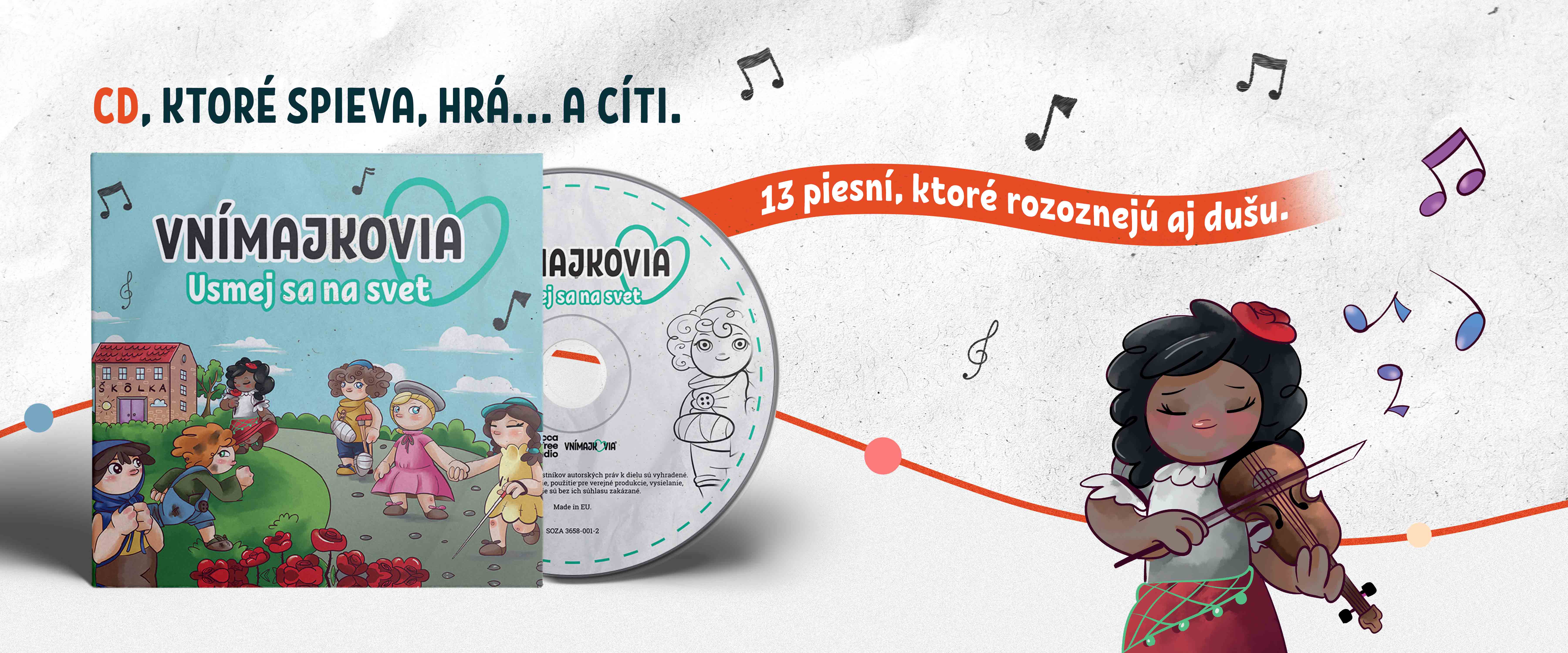 CD Vnímajkovia - Usmej sa na svet, CD ktoré spieva, hrá... a cíti; 13 piesní, ktoré rozoznejú aj dušu