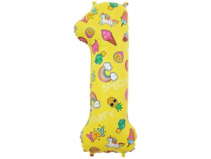 Fóliová číslice žlutá s motivy 1 - 78cm