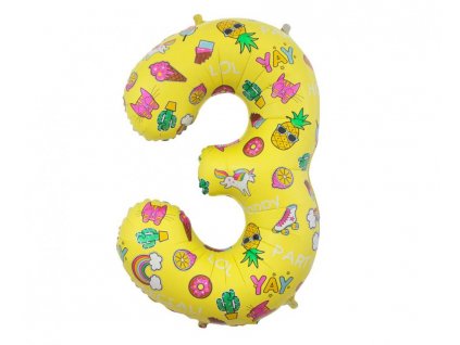 Fóliová číslice žlutá s motivy 3 - 78cm