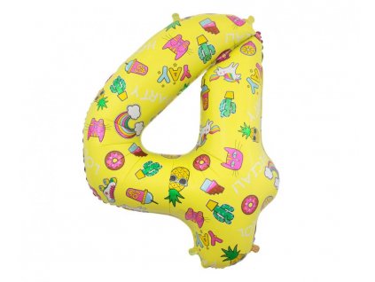 Fóliová číslice žlutá s motivy 4 - 78cm
