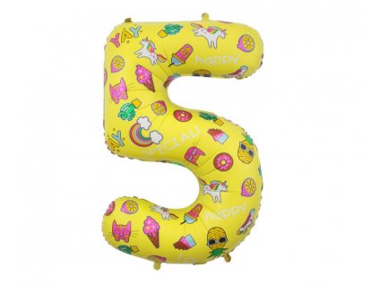 Fóliová číslice žlutá s motivy 5 - 78cm