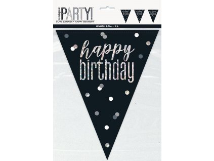 Závěsný banner Happy Birthday černý