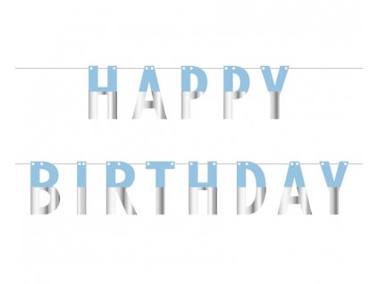 Závěsný banner Happy Birthday modro stříbrný