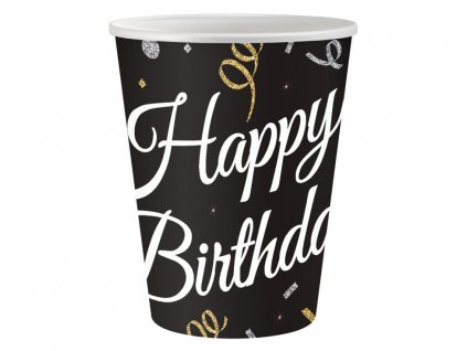 Papírové kelímky černo zlaté Happy Birthday
