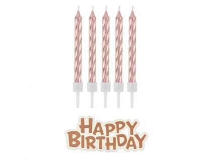 Dortové svíčky Happy Birthday rose gold 16ks