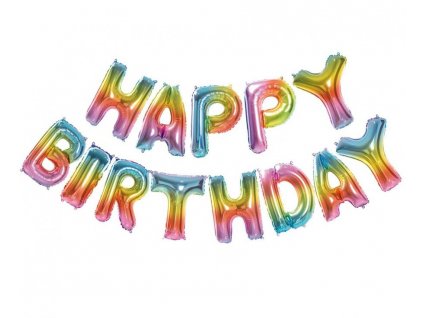 Fóliový balónkový nápis HAPPY BIRTHDAY duhový