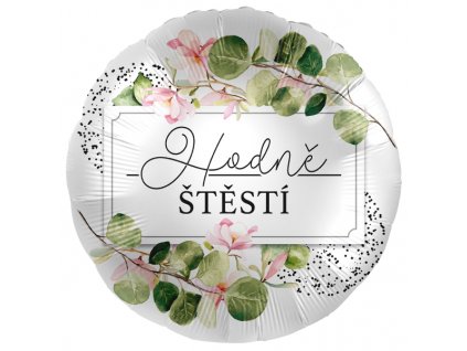 Fóliový balónek kruh hodně štěstí zelené lístky