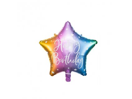 Fóliový balónek hvězda duhová Happy Birthday