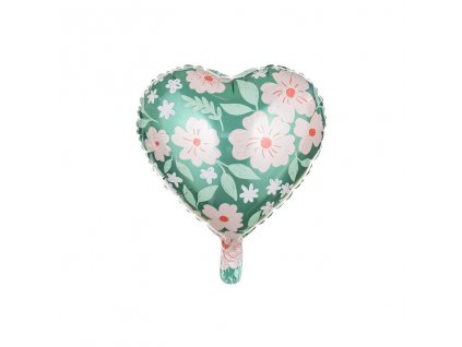 Fóliový balónek srdce zelené květiny 45cm