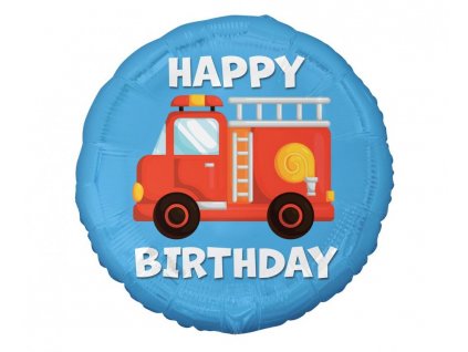 Fóliový balónek kruh Happy Birthday Hasiči