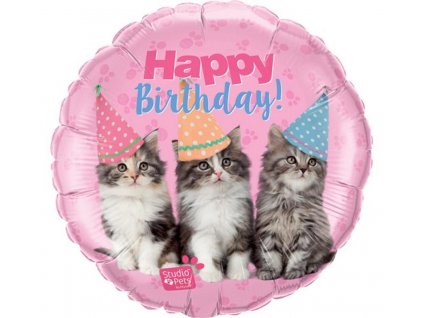 Fóliový balónek kruh Happy Birthday Koťata