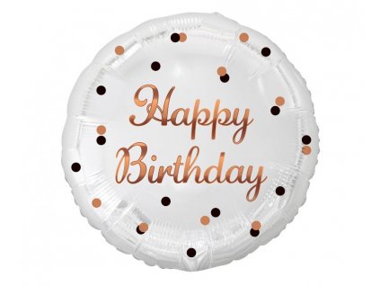 Fóliový balónek kruh Happy Birthday Bílo zlatý
