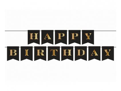 Závěsný banner Happy Birthday černo zlatý