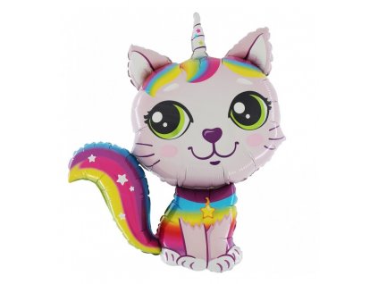 Fóliový balónek Kočka jednorožec růžová
