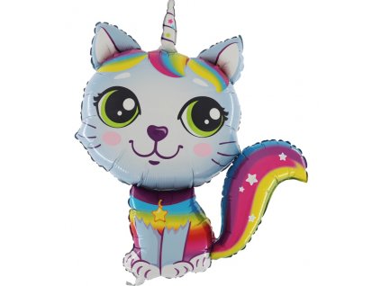 Fóliový balónek Kočka jednorožec modrá