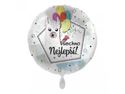 Fóliový balónek kruh Všechno nejlepší Lama
