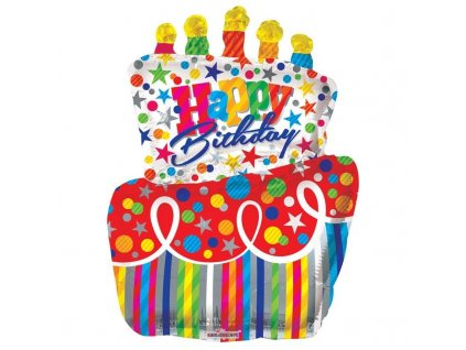 Fóliový balónek dort barevný Happy Birthday