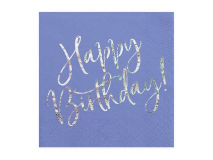 Papírové ubrousky Happy Birthday modro stříbrné