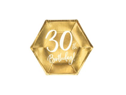 Papírové talířky 30th Birthday zlato bílé
