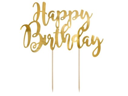 Zápich do dortu Happy Birthday zlatý