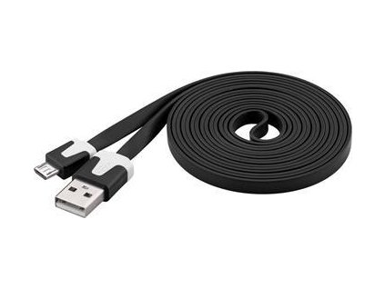 Kabel microUSB 2m, plochý PVC kabel, černý