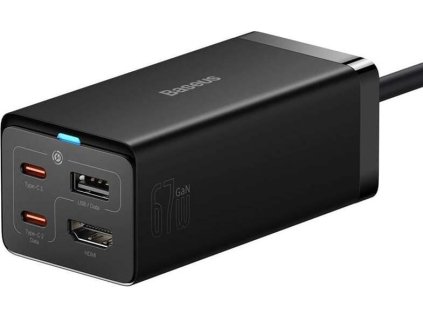 baseus gan5 pro rychlonabijeci stolni adapter 2x usb c usb a hdmi 67w 1 5m kabel cerna ien482570