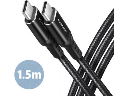 AXAGON BUCM-CM15AB, HQ kabel USB-C <-> USB-C, 1.5m, USB 2.0, PD 60W 3A, ALU, oplet, černý