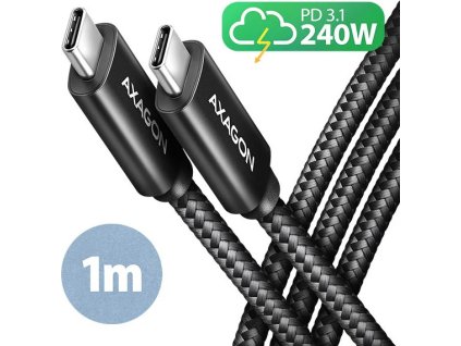 axagon bucm2 cm10ab charge kabel usb c usb c 1m hi speed usb pd 240w 5a alu oplet cerny ien491390