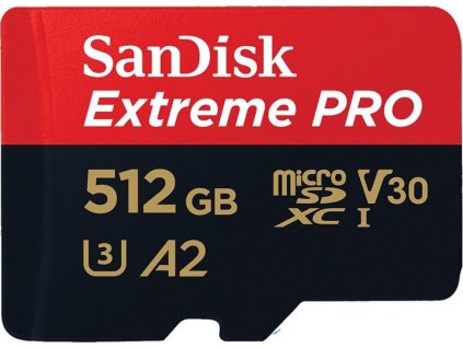 SanDisk Extreme PRO microSDXC 512GB 200MB/s A2 Class 10 V30 UHS-I U3, adapter