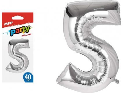 Balónek č. 5 nafukovací fóliový 40 cm - stříbrný