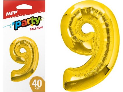 Balónek č. 9 nafukovací fóliový 40 cm - zlatý