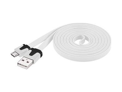 Kabel microUSB 2m, plochý PVC kabel, bílý