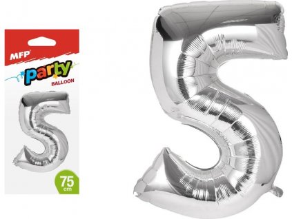 Balónek č. 5 nafukovací fóliový 75 cm - stříbrný