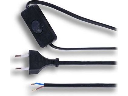 Solight flexo kabel, 2x 0,75mm2, černá, plochá, vypínač, 3m