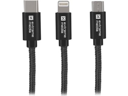 Natec vícekonektorový kabel 3v1 USB Micro + Lightning + USB-C, textilní opletení, 1m