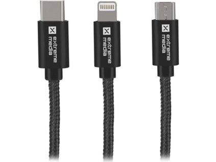 Natec vícekonektorový kabel 3v1 USB Micro + Lightning + USB-C, textilní opletení, 1m