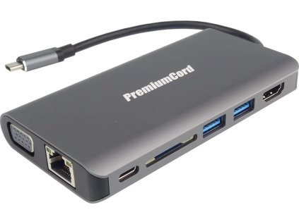 premiumcord prevodnik usb c na hdmi vga rj45 2xusb3 0 sd card 3 5mm pd charge ien510501