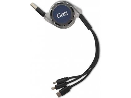 Kabel Geti GCU 01 USB 3v1 černý samonavíjecí